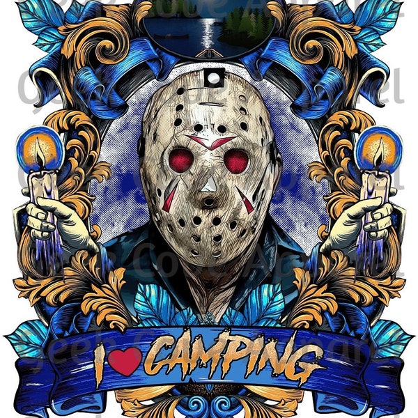 Jason Voorhees I Love Camping Digital Silhouette PNG Clip art for All your Designs