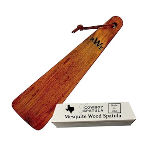 COWBOY SPATULA - Mesquite Wood Scraper - Original. Handmade in Texas. Made in USA for nonstick, cast iron, steel cookware. Personalize it!