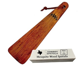 ESPATULA VAQUERA ® Espátula de madera de mezquite hecha a mano: herramienta de cocina personalizada de Texas