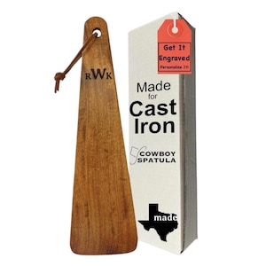 Engraved Handmade Mesquite Wood Spatula, Cast Iron Safe, Made in USA, COWBOY SPATULA ®