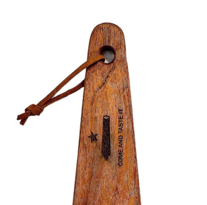 COWBOY SPATULA ® - Mesquite Wood. “Come and Take It". Handmade in Texas. Made in USA. Safe for nonstick, and cast iron cookware. TASTE It - Cannon