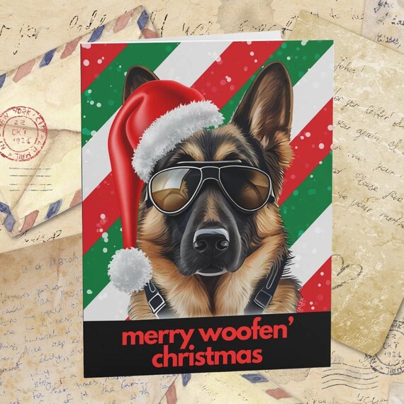 Merry Woofen' Christmas German Shepherd Greeting Cards (8, 16, and