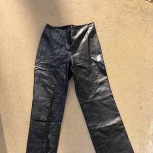 Vintage Black 100% Leather Pants in Size 4 Petite Straight Leg Cut Relaxed Fit