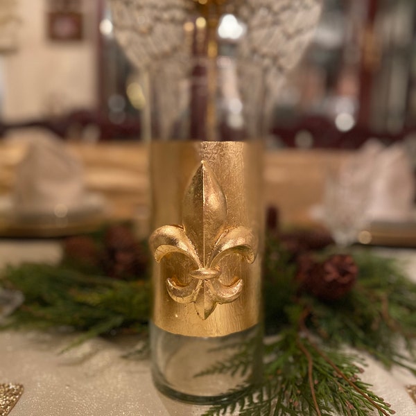 Gold leaf Fleur De Lis vase