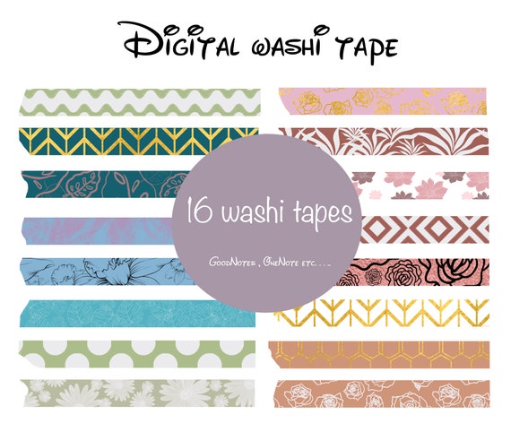 DIGITAL WASHI TAPE Aesthetic Colorful Washi Tape Goodnotes, Notability,  Onenote Clipart, Summer Washi Tape for Digital Planner 