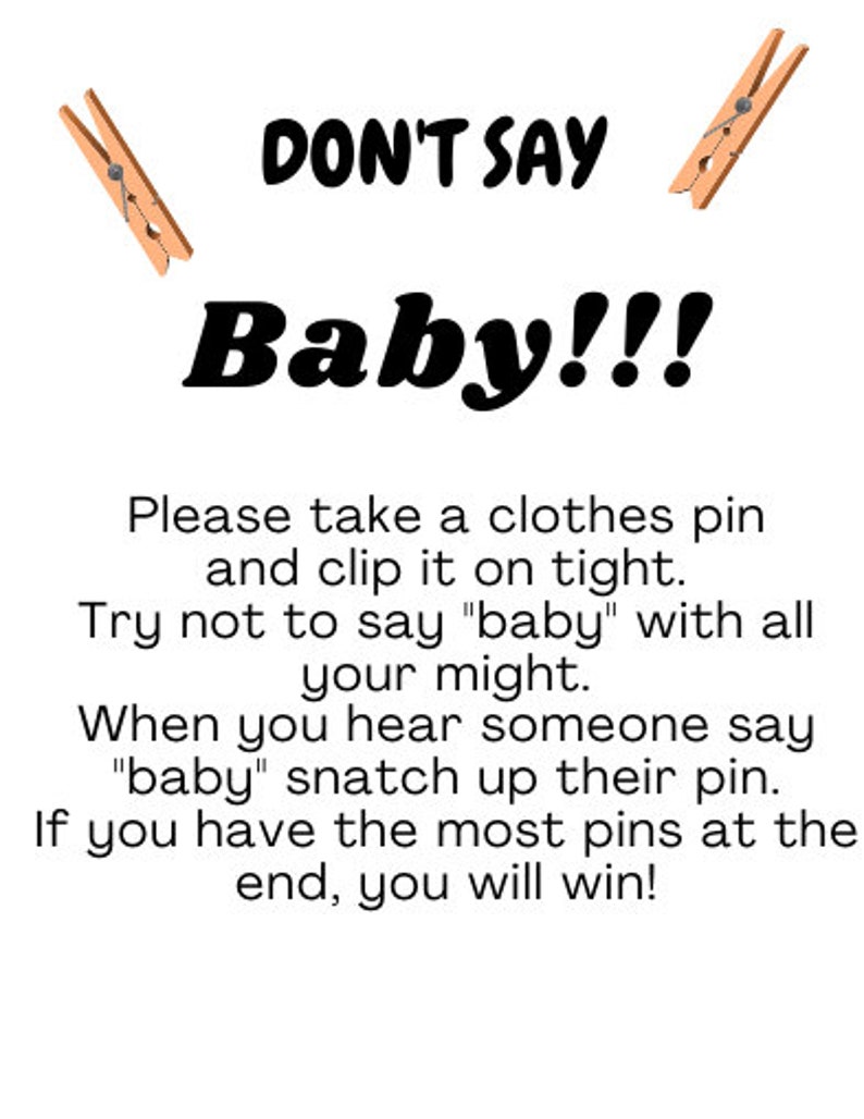 Don't Say Baby Shower Game Gender Neutral Baby Shower Modern Minimalist