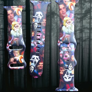 Scary movie theme Silicone Watch Band compatible with Apple Watch, Fitbit, Samsung Garmin, horror movie, scary movies