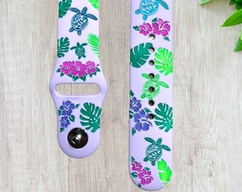 Correa de reloj con grabado de tortuga marina e hibisco: Samsung, Fitbit