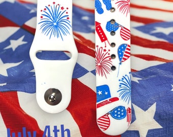 Cinturino per orologio del 4 luglio / Regalo personalizzato / Patriottico / Apple Watch / Fitbit Versa 2 / Samsung / fuochi d'artificio / 4 luglio