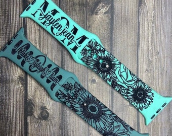 Engraved Floral Mom Watch Band with Child's Name
