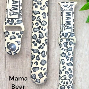 Leopard Mama bear band, engraved watchband, smart watchband,Samsung, Fitbit Versa 2, gift for her, leopard print, mom bear