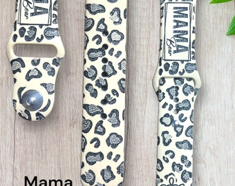 Leopard Mama Bear Engraved Watch Band: Samsung, Fitbit, Apple