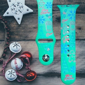 Christmas theme band, Christmas gingerbread, engraved smart watchband, Samsung engraved watch band, Fitbit versa 2, gift for mom