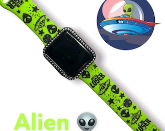 Alien UFO, apple compatible watchband, UFO band, laser engraved smartwatch band, samsung galaxy, Fitbit versa 2, Fitbit Versa 3,gift for her