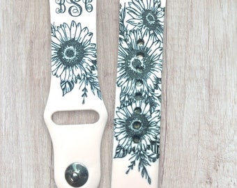 Monogram Sunflower Engraved Watch Band: Samsung, Fitbit, Apple