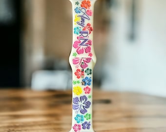 Engraved Hibiscus Flower Watch Band: Apple, Samsung, Fitbit