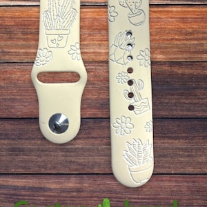 Engraved Cactus & Daisies Watch Band: Apple, Samsung, Fitbit