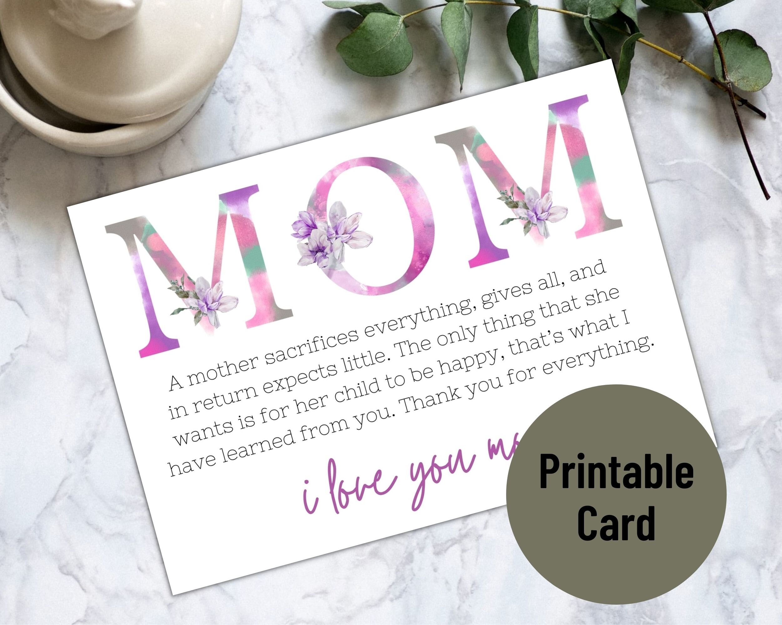 PRINTABLE Card for Mom, Mother's Day Card, Birthday Card for Mom ...