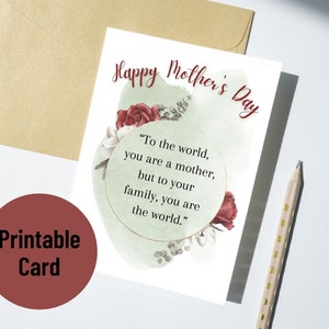 PRINTABLE Card For Mom, Mother&#39;s Day Card, Mother&#39;s Day Card Printable, Watercolor Floral, Instant Download, Printable PDF