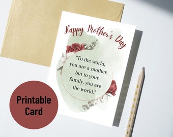 PRINTABLE Card For Mom, Mother's Day Card, Mother's Day Card Printable, Watercolor Floral, Instant Download, Printable PDF