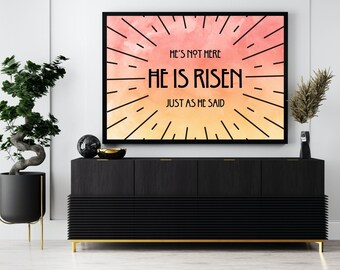 Ha resucitado imprimible, Pascua imprimible, Impresiones de Pascua, Impresión cristiana de Pascua, Arte de la pared de Pascua, Arte de la pared cristiana, Descarga digital,