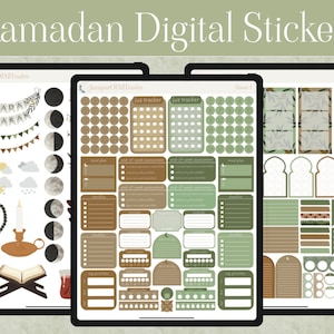 173 Pegatinas digitales de Ramadán en tono tierra / Libro de pegatinas del planificador digital para la notabilidad de GoodNotes / Pegatinas mínimas de Ramadán para Notion