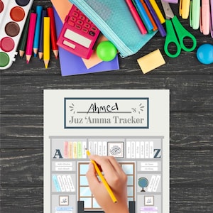 Cool Tone Digital Juz Amma Tracker for Muslim Kids | Minimal Printable Surah Memorization Log for Muslim Children, Parents, Homeschool