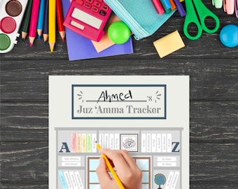 Cool Tone Digital Juz Amma Tracker for Muslim Kids | Minimal Printable Surah Memorization Log for Muslim Children, Parents, Homeschool