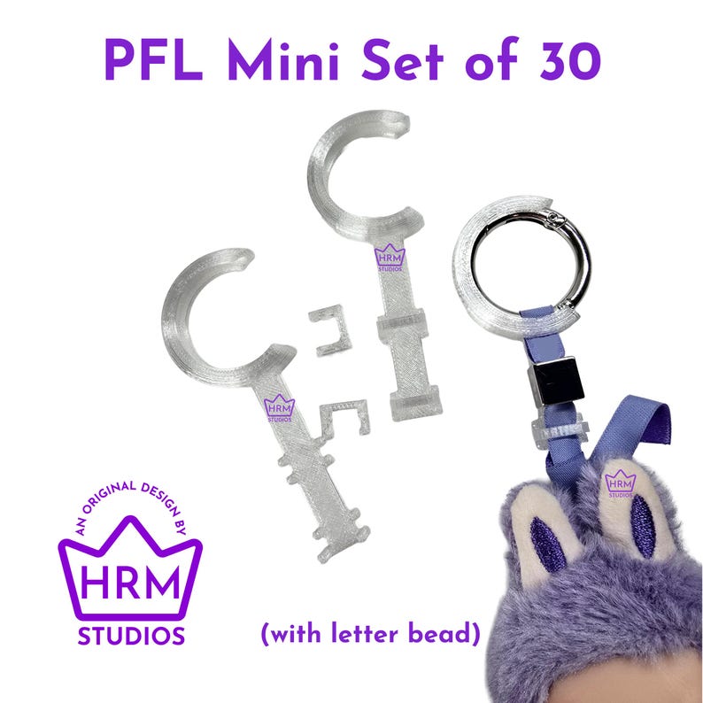 Complete Sets | Security & Anti-flip System for 17cm Plush Pendant | Keychain Anti-Theft Device | Keyring Clip Guard Protector Prevention 30 PFL Translucent
