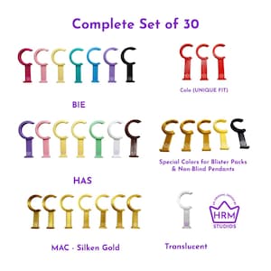 May include: A complete set of 30 pendant holders in various colors, including red, pink, yellow, teal, blue, purple, and black. The image also shows gold and translucent pendant holders. Text on the image reads "Complete Set of 30."