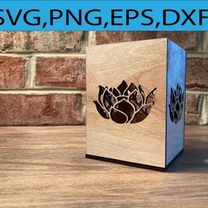 Laser Cut Box (Glowforge) Lotusbloem, Lente, Zomer, NatureSVG, DXF, PNG geschenkdoos, votive svg-bestand, veteraan svg-bestand, patriottisch svg-bestand