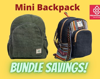 Two Mini Hemp Backpacks Boho Bag - Eco Friendly Stylish Durable
