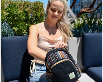 Mini Hemp Backpack: Handgjord Nepal Boho Daypack