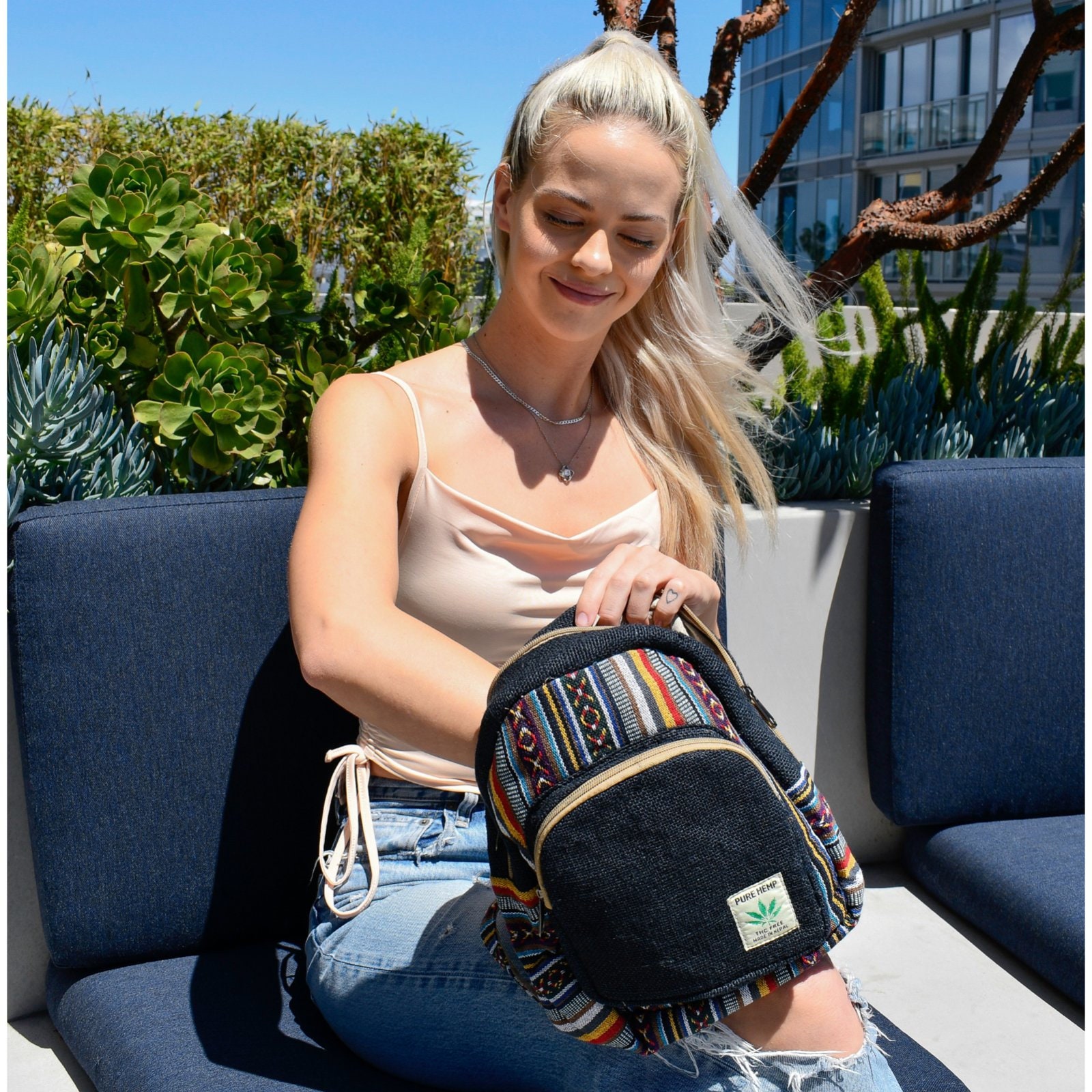 Mini Sac à Dos En Chanvre écolo - Motif Arbre De Vie - Bohème Hippie - Unisexe