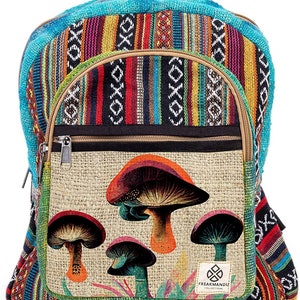 Mushroom Head Hemp Backpack - Eco Friendly Unique Unisex Backpack - Hippie Backpack - Handmade Design -Organic Hemp Backpack- Made in Nepal