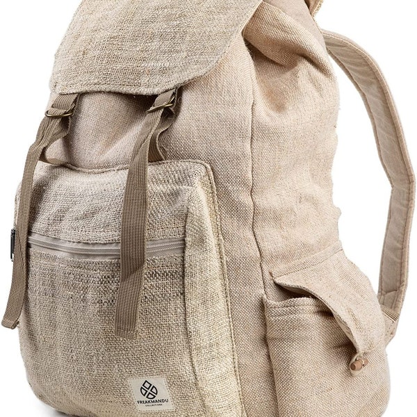 Large Hemp Backpack - Eco Friendly Unisex Rustic Bag Durable by Freakmandu White