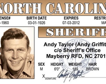 Sheriff Andy Taylor Driver's License Metal Magnet: Andy Griffith Show Fan Gift