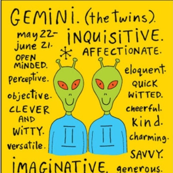 Cute Gemini May 22-June 21 Zodiac Refrigerator Magnet,Size 2.5x3.5 with Glossy Finish,Metal Construction.Gift For Him or Her.