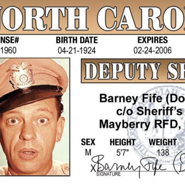 Deputy Barney Fife Drivers License From The Andy Griffith Show on a 3.5” x 2.5” Metal Magnet With Glossy Finish.Gift For Him or Her.