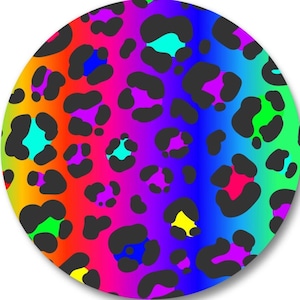 Neon Spotted Leopard on a 3&quot; Pocket Mirror.Shiny Durable Glass Mirror Encased In A Heavy Duty Metal Button Casing.Gift For Her.