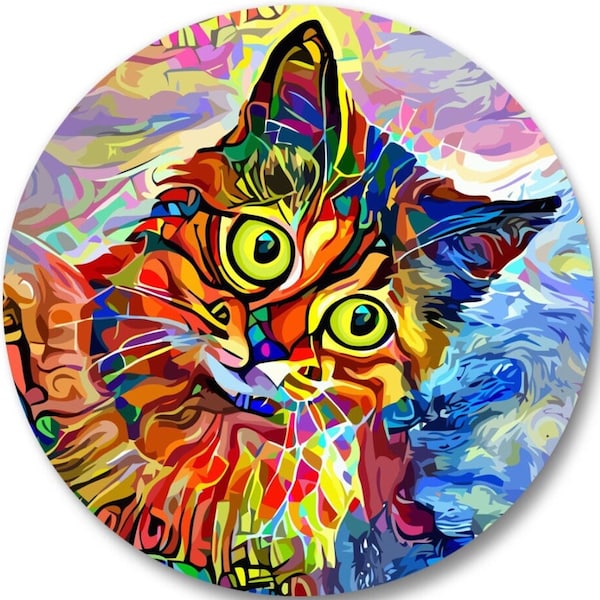 Abstract Cat Pet Portrait Painting on a 3" Pocket Mirror.Durable Glass Mirror  In A Heavy Duty Metal Button Casing.A Gift For Him or Her.