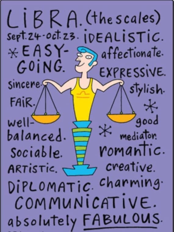 Libra Zodiac Magnet, September 24-october 23, Glossy Metal (2.5x3