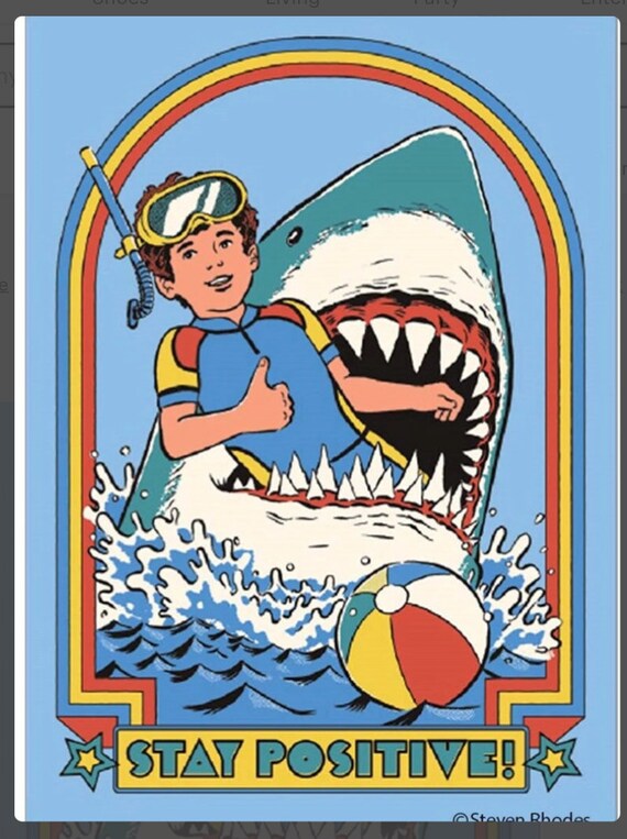 Stay Positive Shark Magnet - Steven Rhodes Art - Glossy Metal