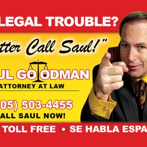 Better Call Saul Wenn Sie Rechtliche Hilfe brauchen auf einem 3,5 Zoll x 2,5 Zoll Metallmagnet.Ein lustiger Saul Goodman Magnet.