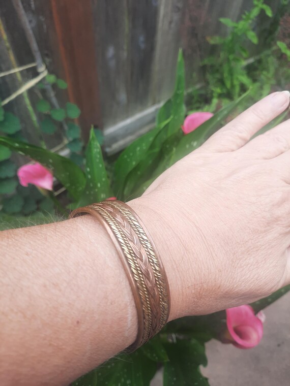 Solid Copper Two Tone Cuffed Health Bracelet - Pu… - image 4