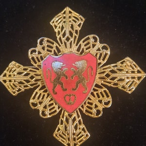 Vintage Heraldic Royal Cross Gold Tone Enamel Fashion Best Gift image 2