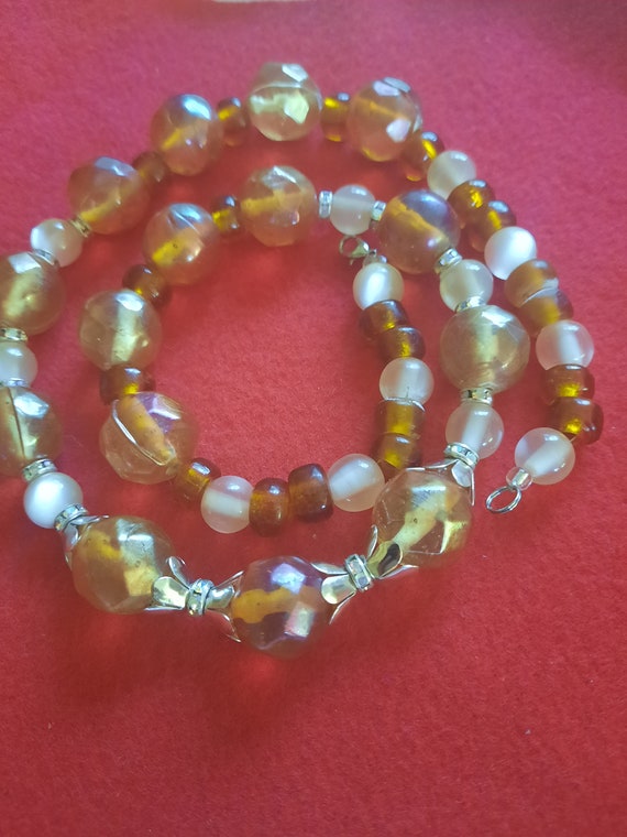 Vintage Aurora Borealis Brown Crystal Glass Bead Necklace Fashion Best Gift