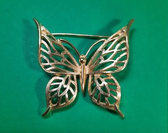 Goldstone Butterfly Brooch Pin "Trifari" Tm