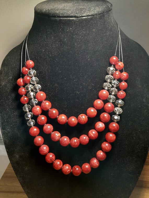 The Limited Burgundy Red Lucite Glass Beaded Trip… - image 2