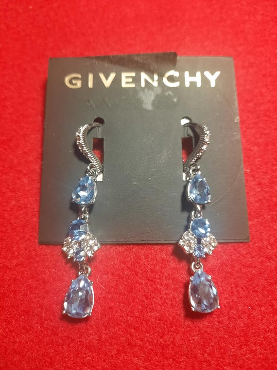 Givenchy Silver Tone Blue Linear Drop Earrings/ L… - image 1